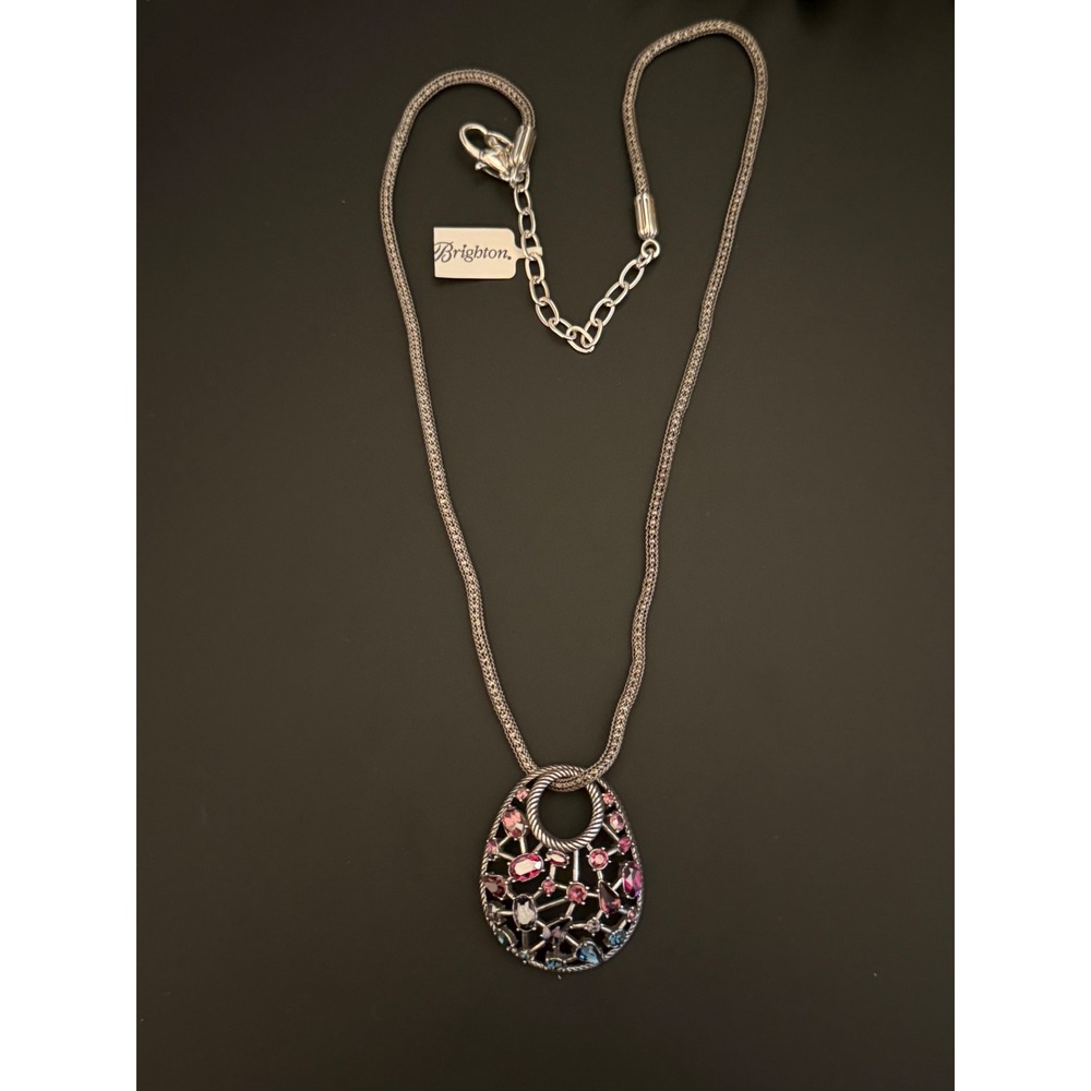 Brighton One Love Multi-Color Crystal Teardrop Pendant Mesh Necklace 18-20in - Picture 5 of 9